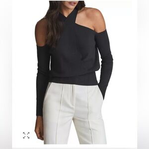 Reiss Ramone Cold Shoulder Top Black Size XS NWT